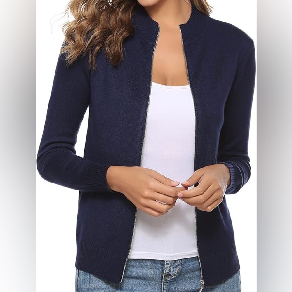 Mersea Ribbed knit full zip mock neck sweater size Large